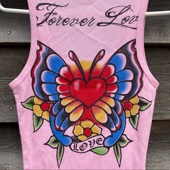 🆕 Pink tattoo inspired Y2K rhinestone tank top - Picture 4 of 5